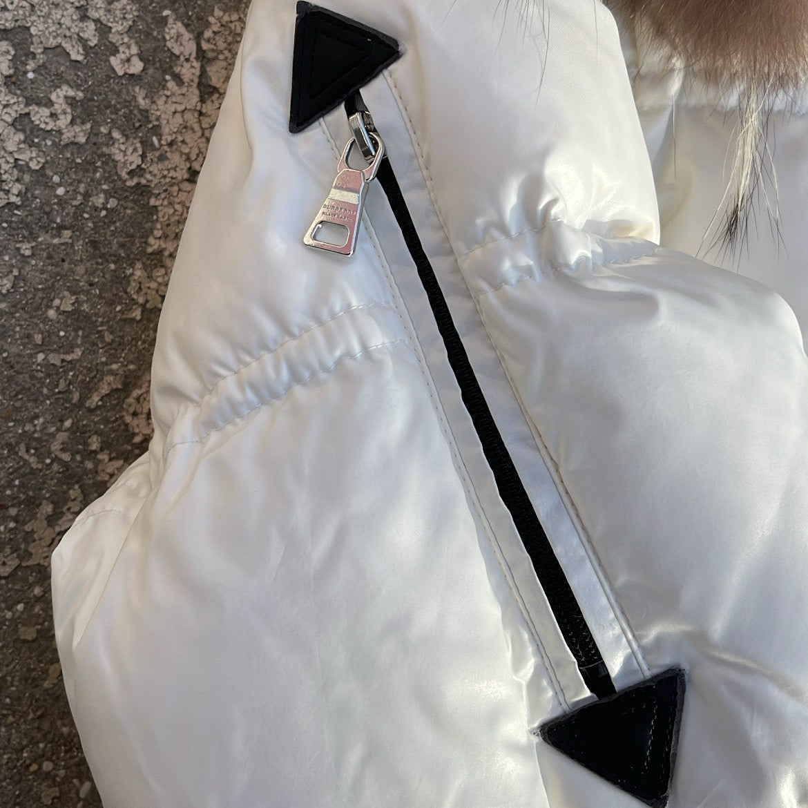 Burberry Black Label Glossy White Jacket - M - Real Silver Fox Fur