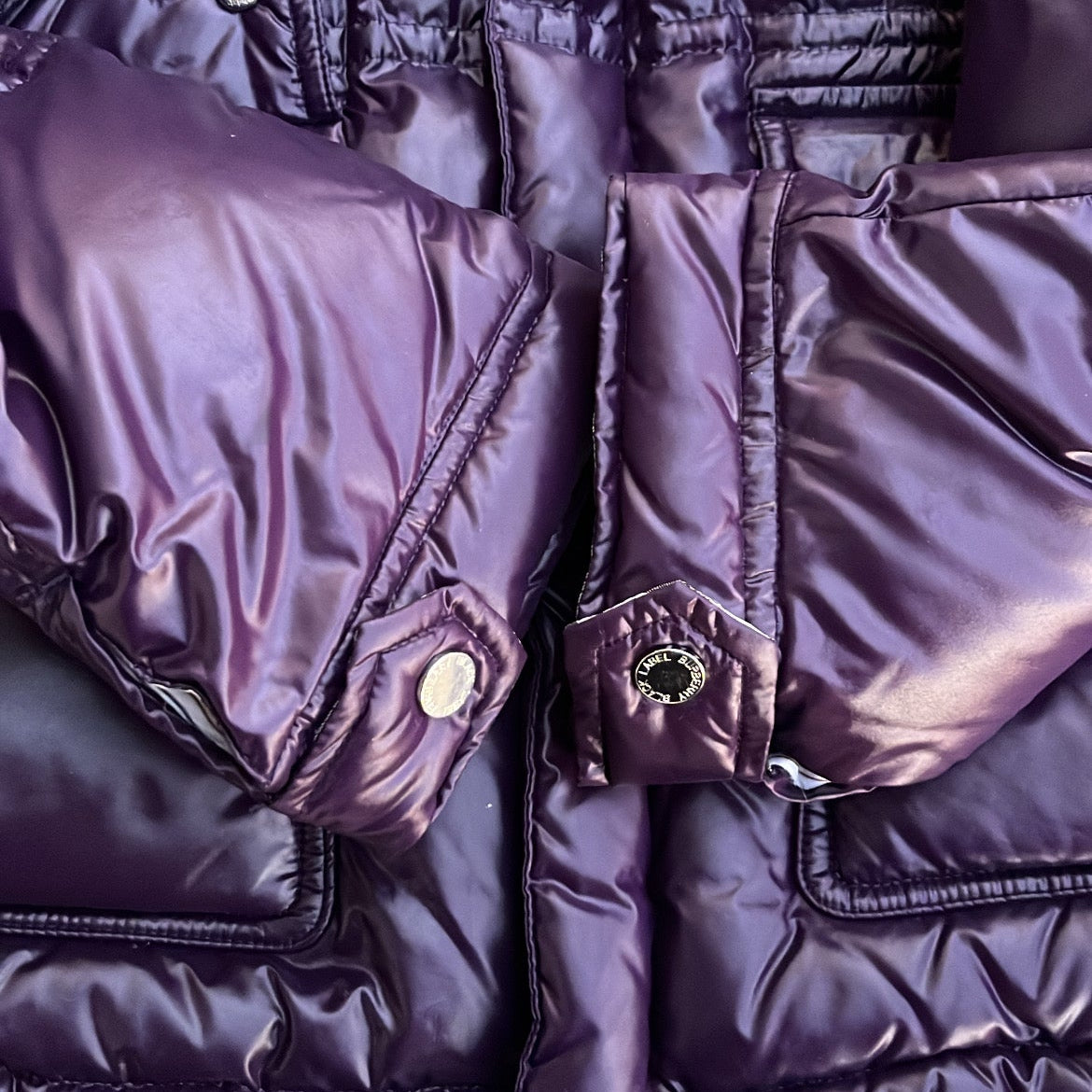 Burberry Black Label Glossy Purple Jacket - L - Real Silver Fox Fur