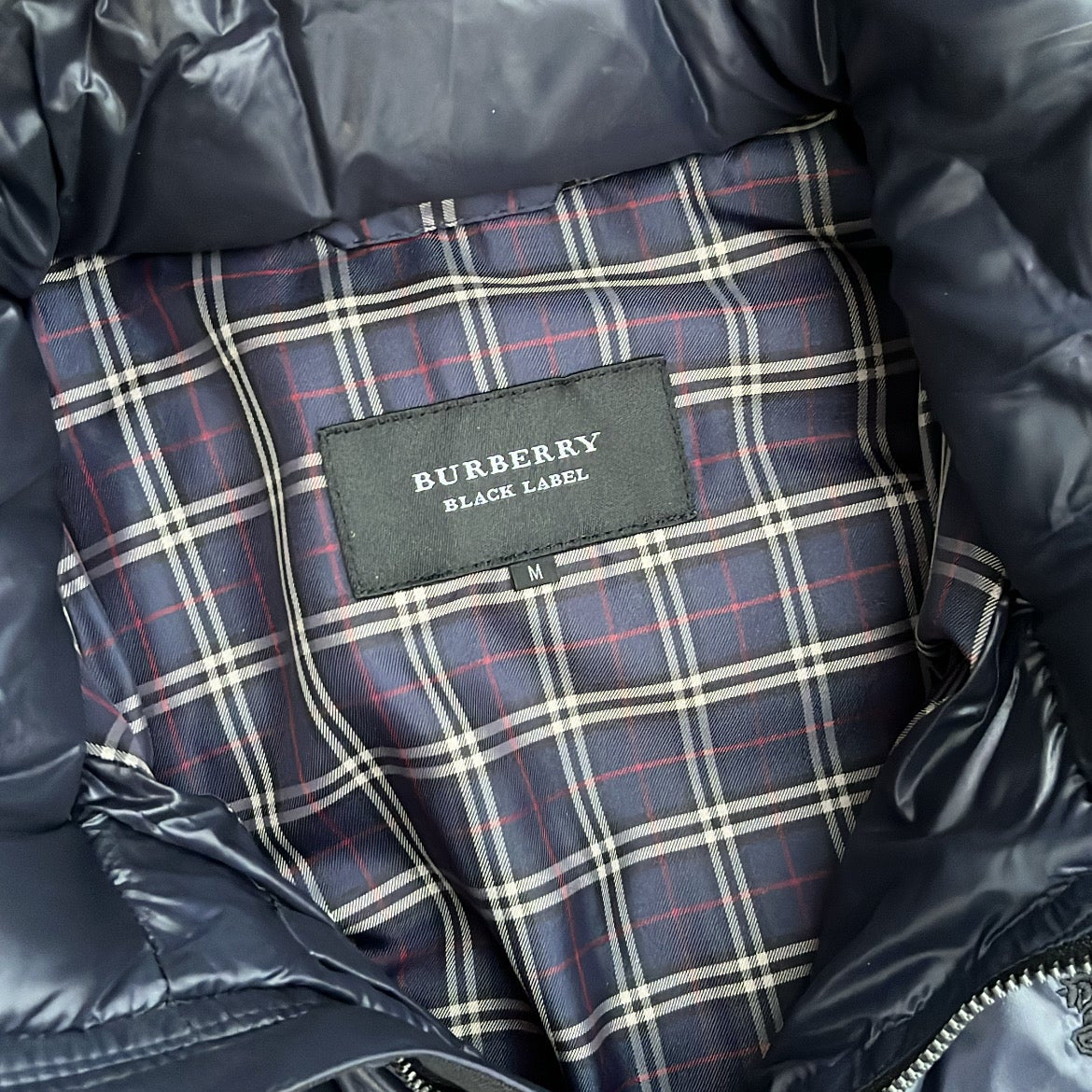 Burberry Black Label Glossy Navy Blue Jacket - M - Real Silver Fox Fur