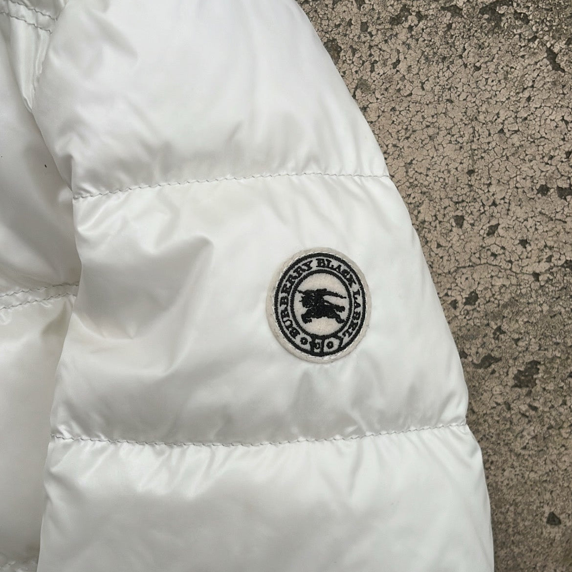 Burberry Black Label Glossy White Jacket - M - Real Silver Fox Fur