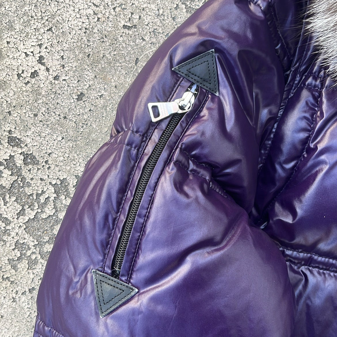 Burberry Black Label Glossy Purple Jacket - M - Real Silver Fox Fur