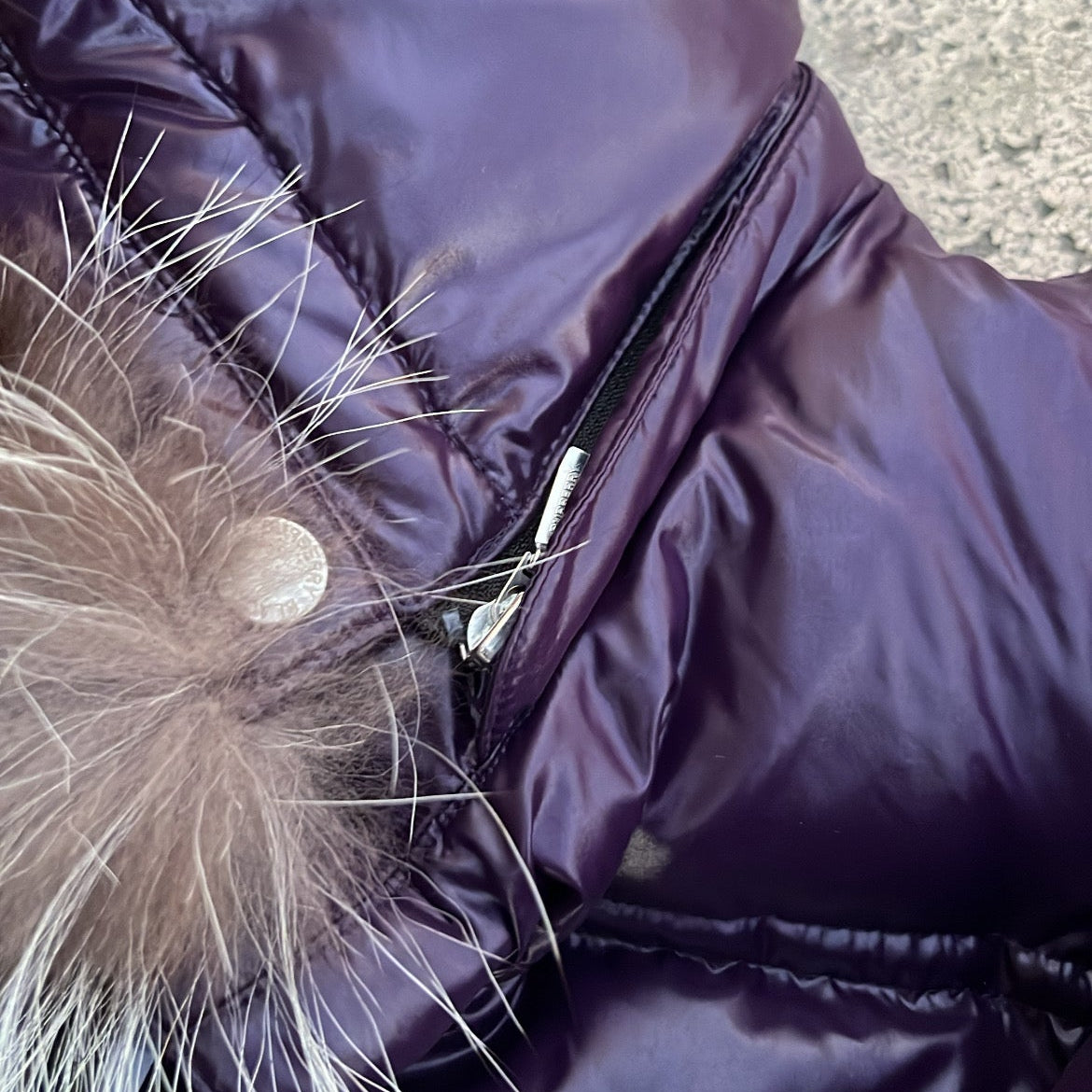 Burberry Black Label Glossy Purple Jacket - L - Real Silver Fox Fur