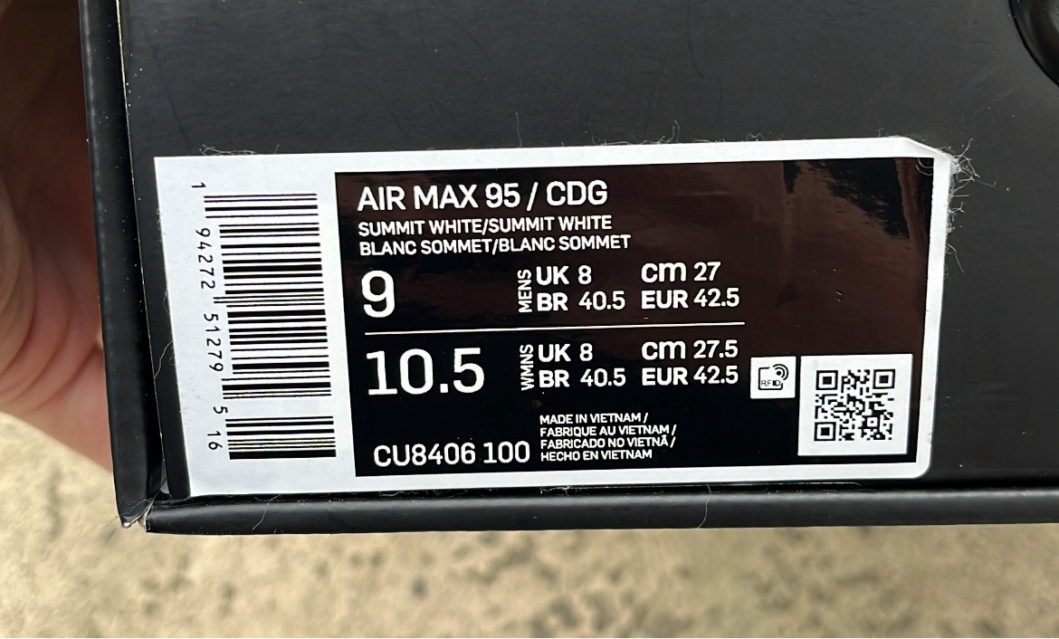 Air Max 95 CDG White - EU42.5 / US9 / UK8