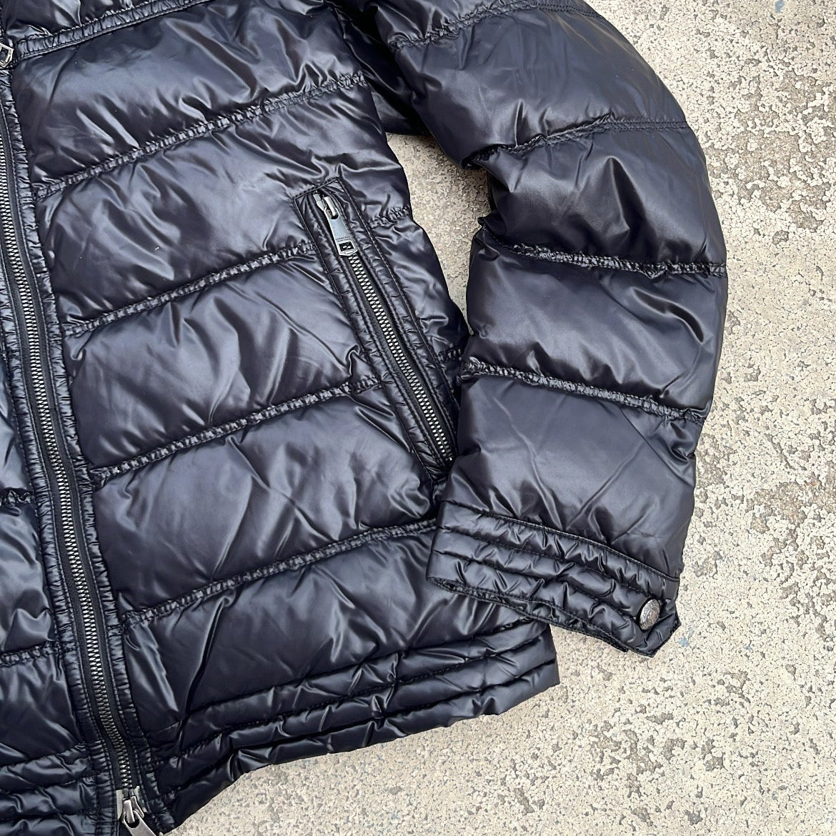 Burberry Black Label Glossy Black Jacket - L - Silver Fox Fur