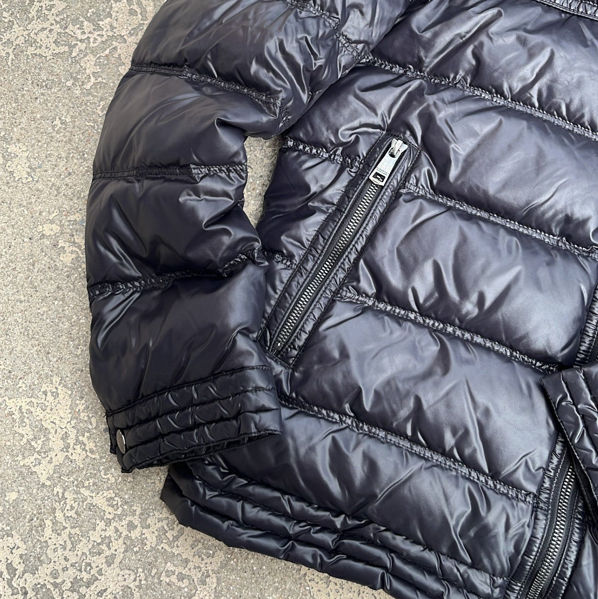 Burberry Black Label Glossy Black Jacket - L - Silver Fox Fur