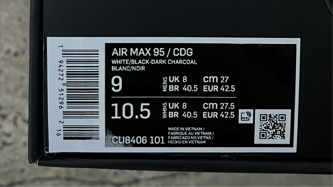 Air Max 95 CDG Grey - EU42,5 / US 9 / UK8