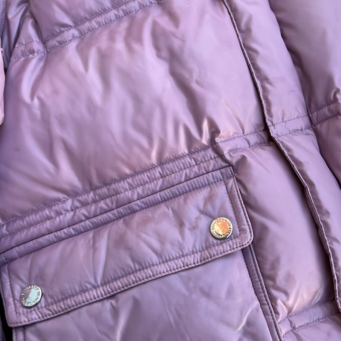 Burberry Black Label Glossy Pink Jacket - M - Real Silver Fox Fur