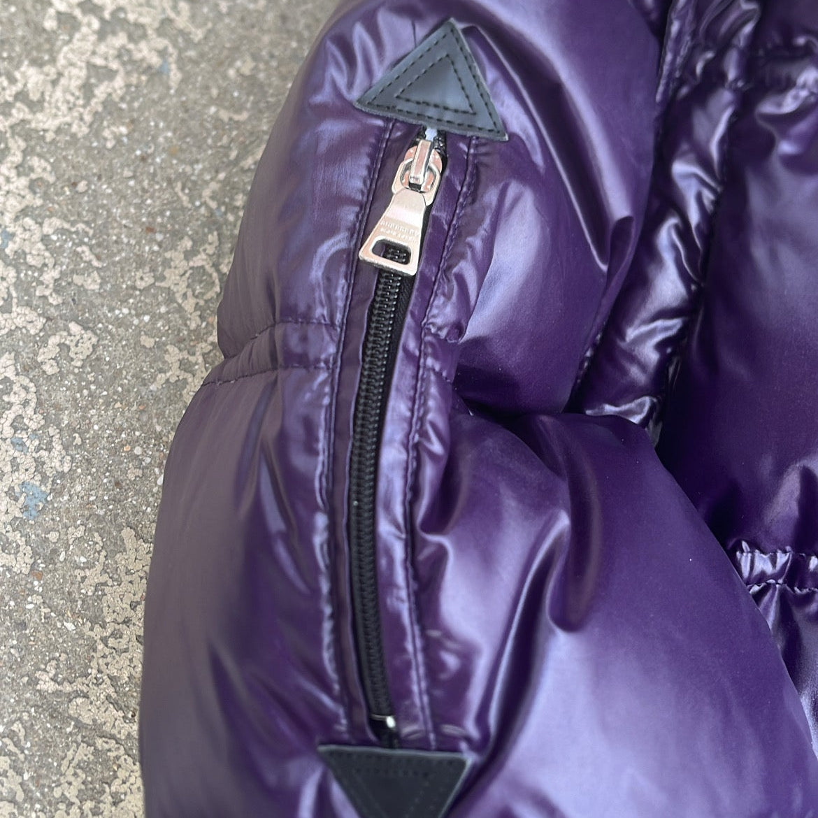 Burberry Black Label Glossy Purple Jacket - M - Real Silver Fox Fur