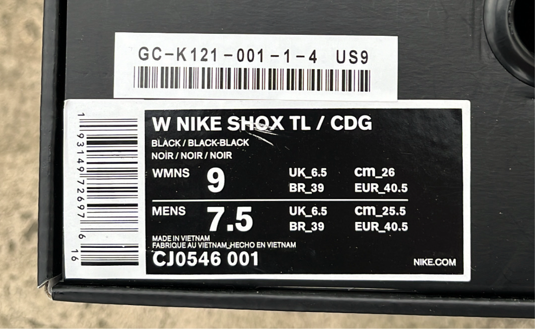 Shox CDG Black - EU40.5 / US7.5 / UK6.5