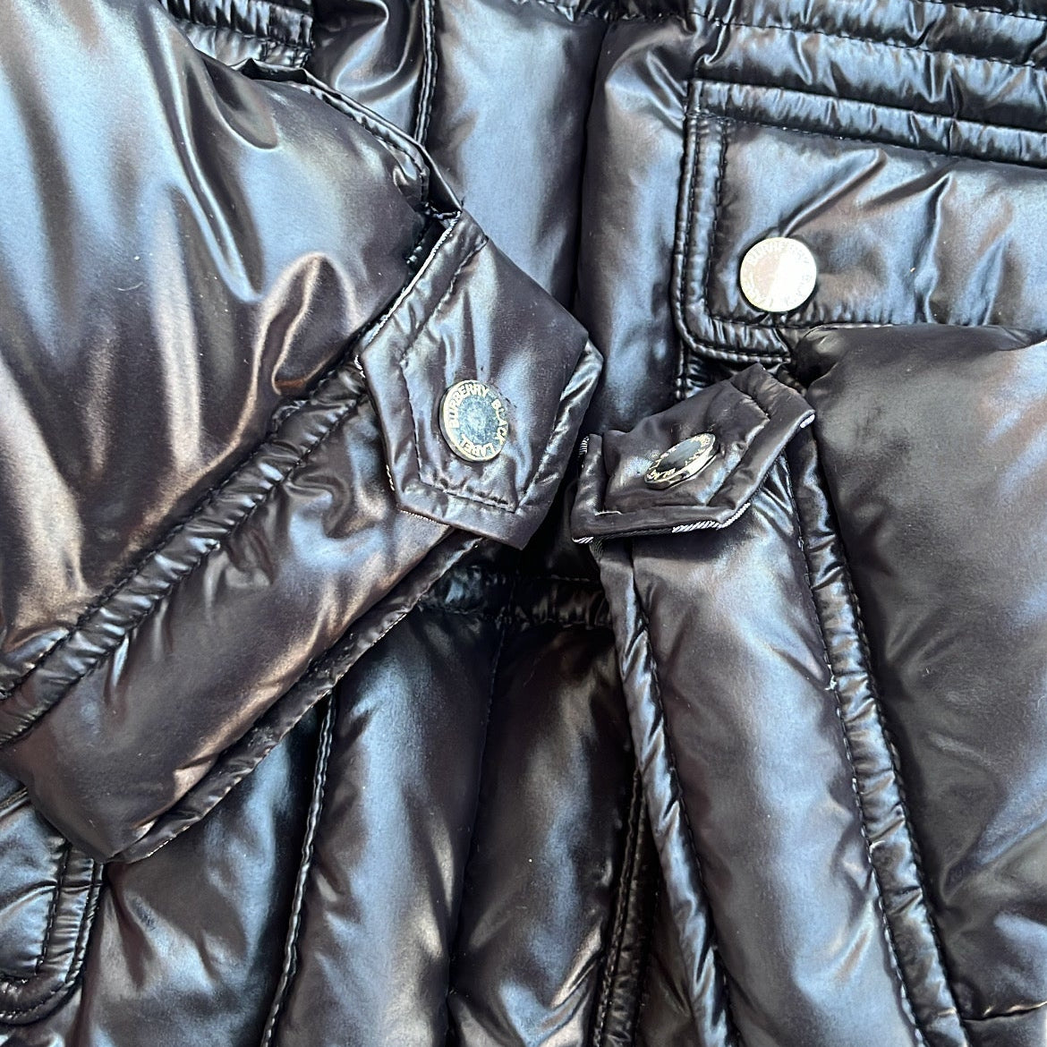 Burberry Black Label Glossy Black Jacket - M - Real Silver Fox Fur