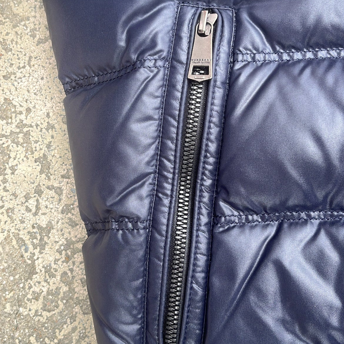 Burberry Black Label Glossy Navy Blue Jacket - M - Real Silver Fox Fur