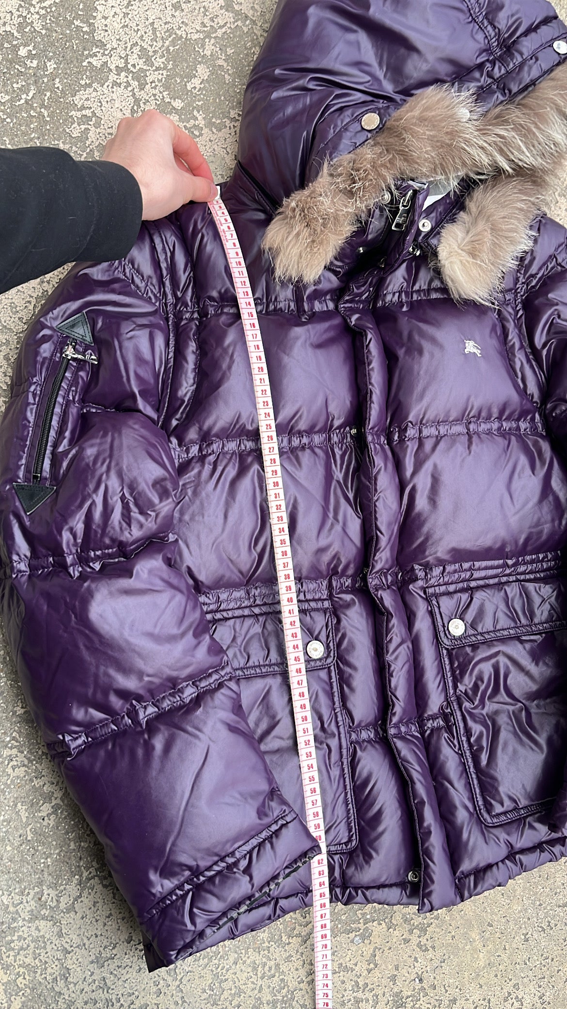 Burberry Black Label Glossy Purple Jacket - L - Real Silver Fox Fur
