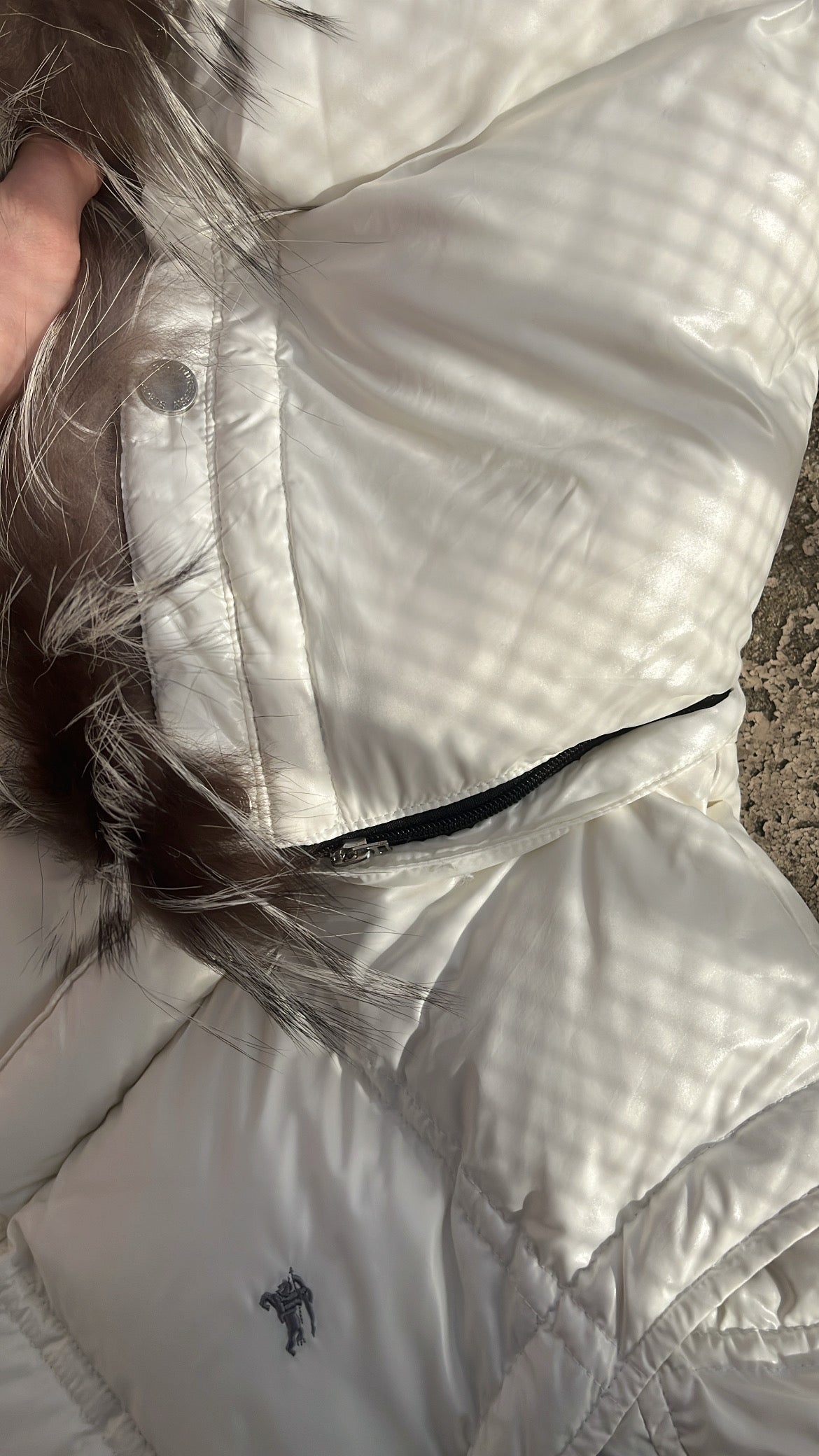 Burberry Black Label Glossy White Jacket - M - Real Silver Fox Fur