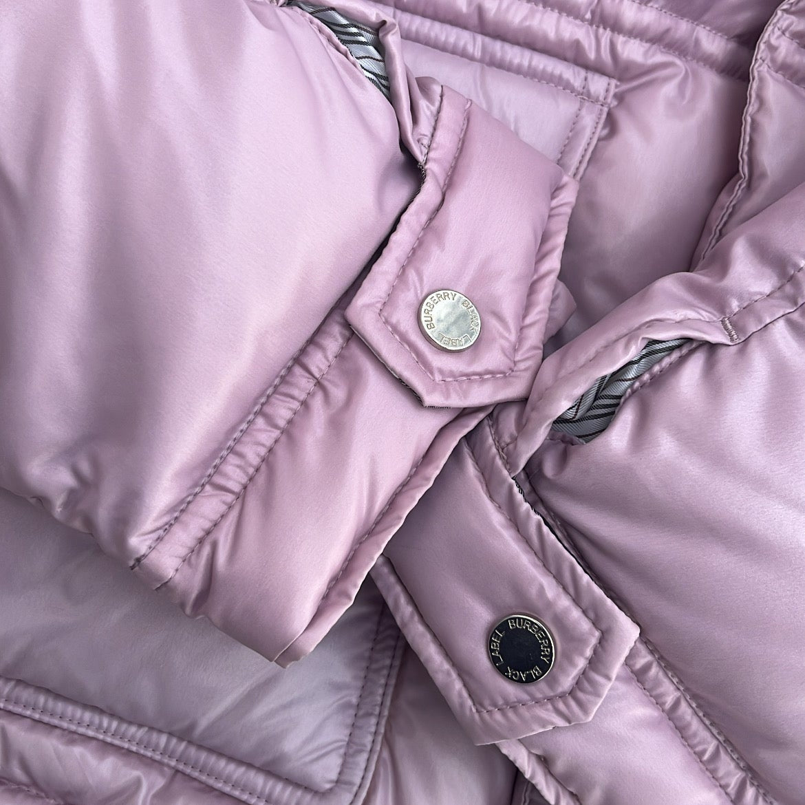 Burberry Black Label Glossy Pink Jacket - M - Real Silver Fox Fur