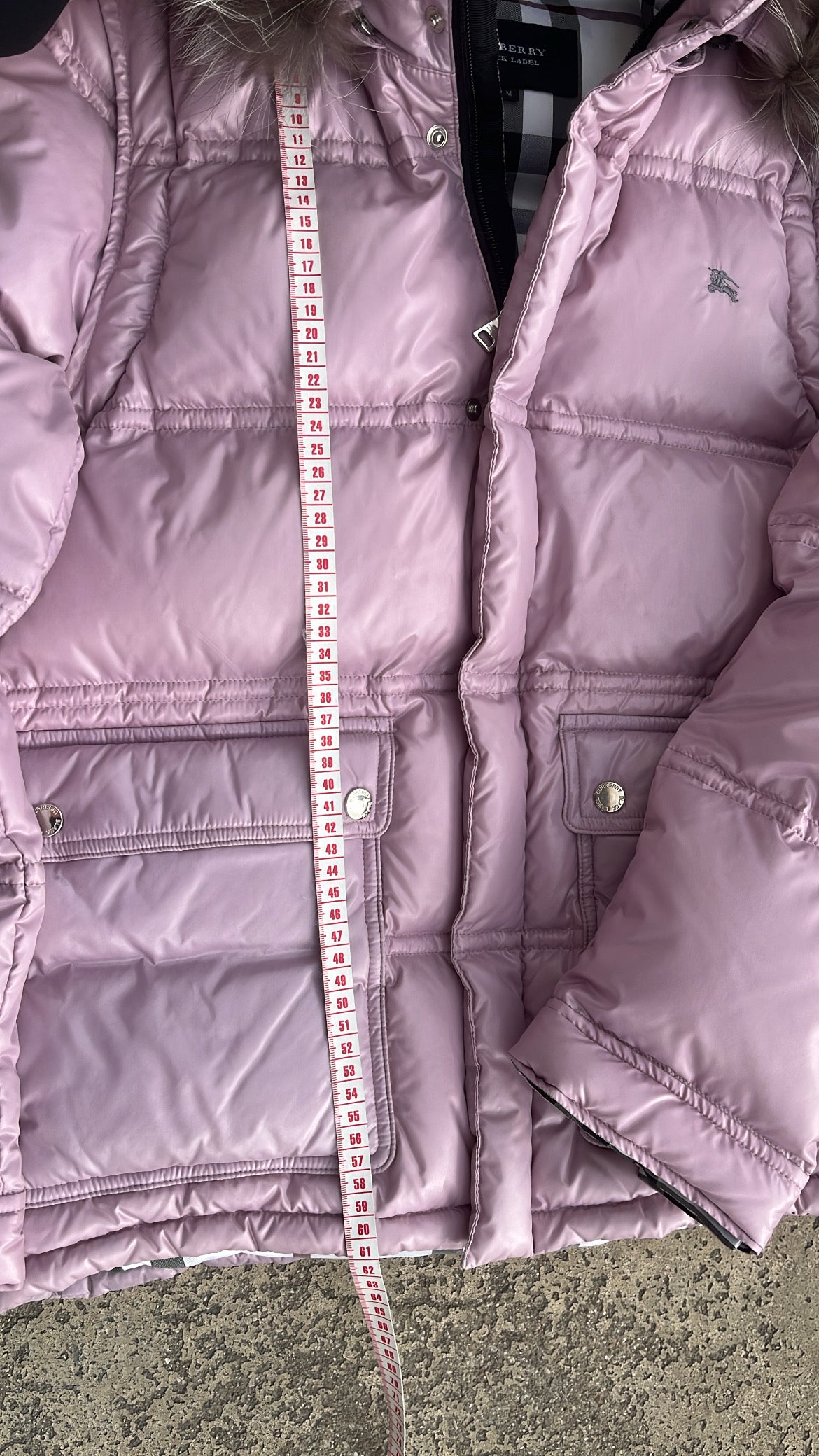 Burberry Black Label Glossy Pink Jacket - M - Real Silver Fox Fur