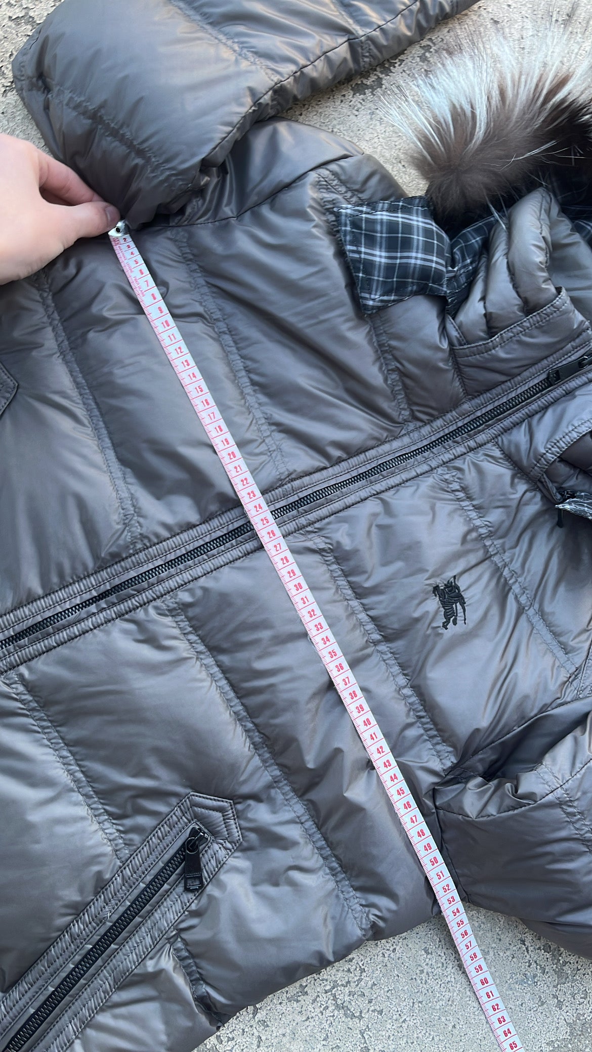 Burberry Black Label Glossy Grey Jacket - L - Real Silver Fox Fur