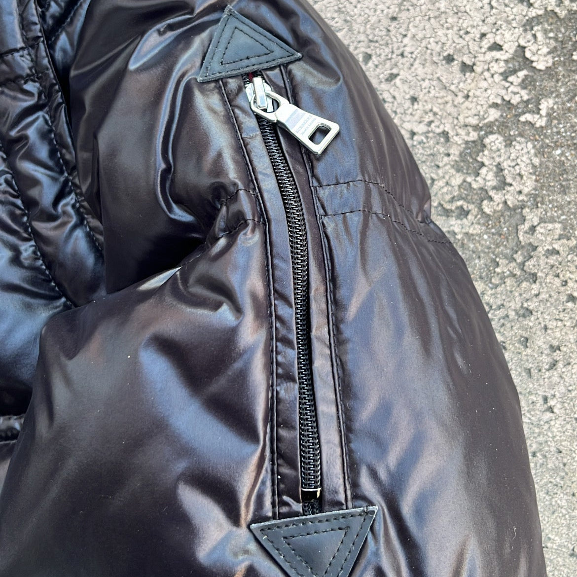 Burberry Black Label Glossy Black Jacket - M - Real Silver Fox Fur