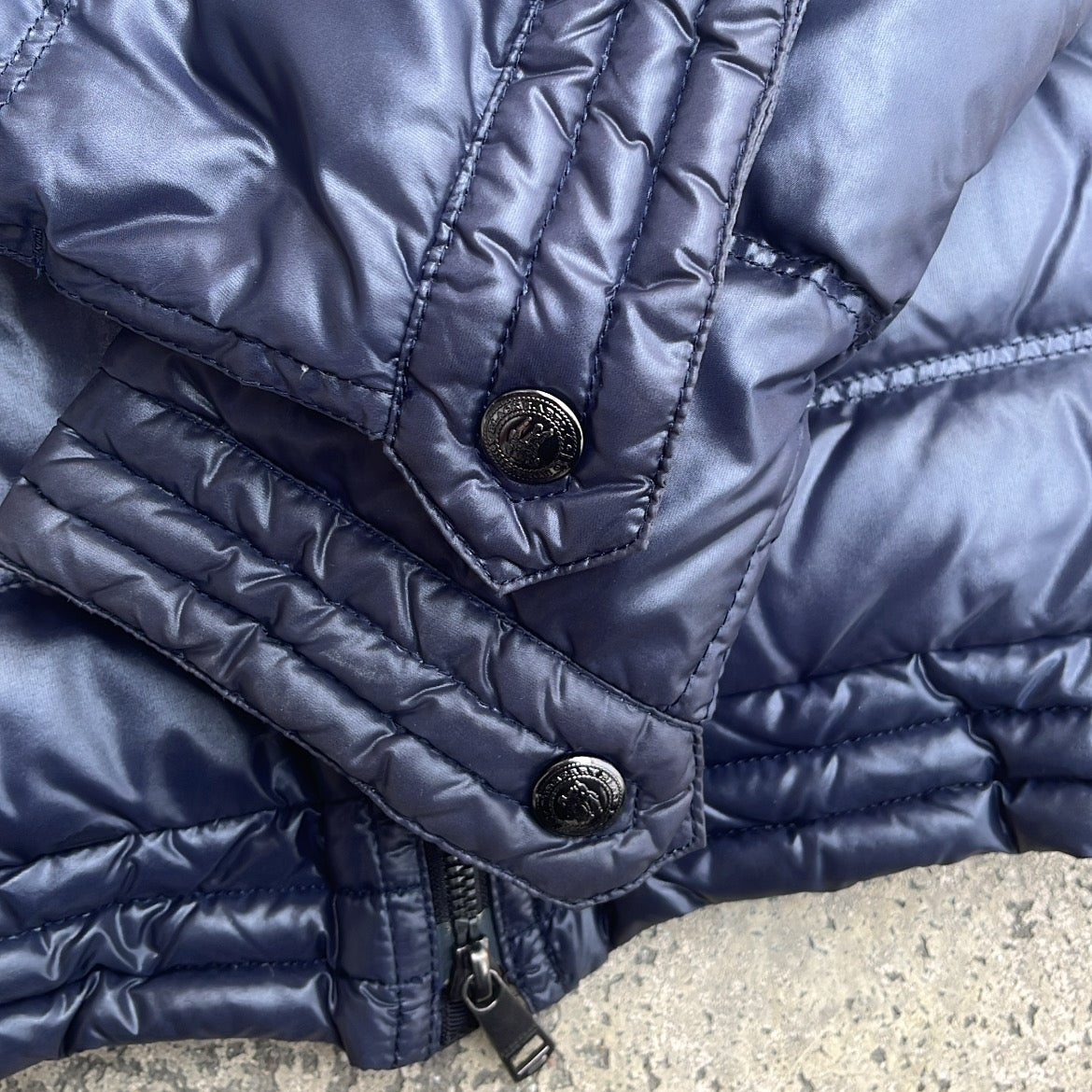 Burberry Black Label Glossy Navy Blue Jacket - L - Real Silver Fox Fur